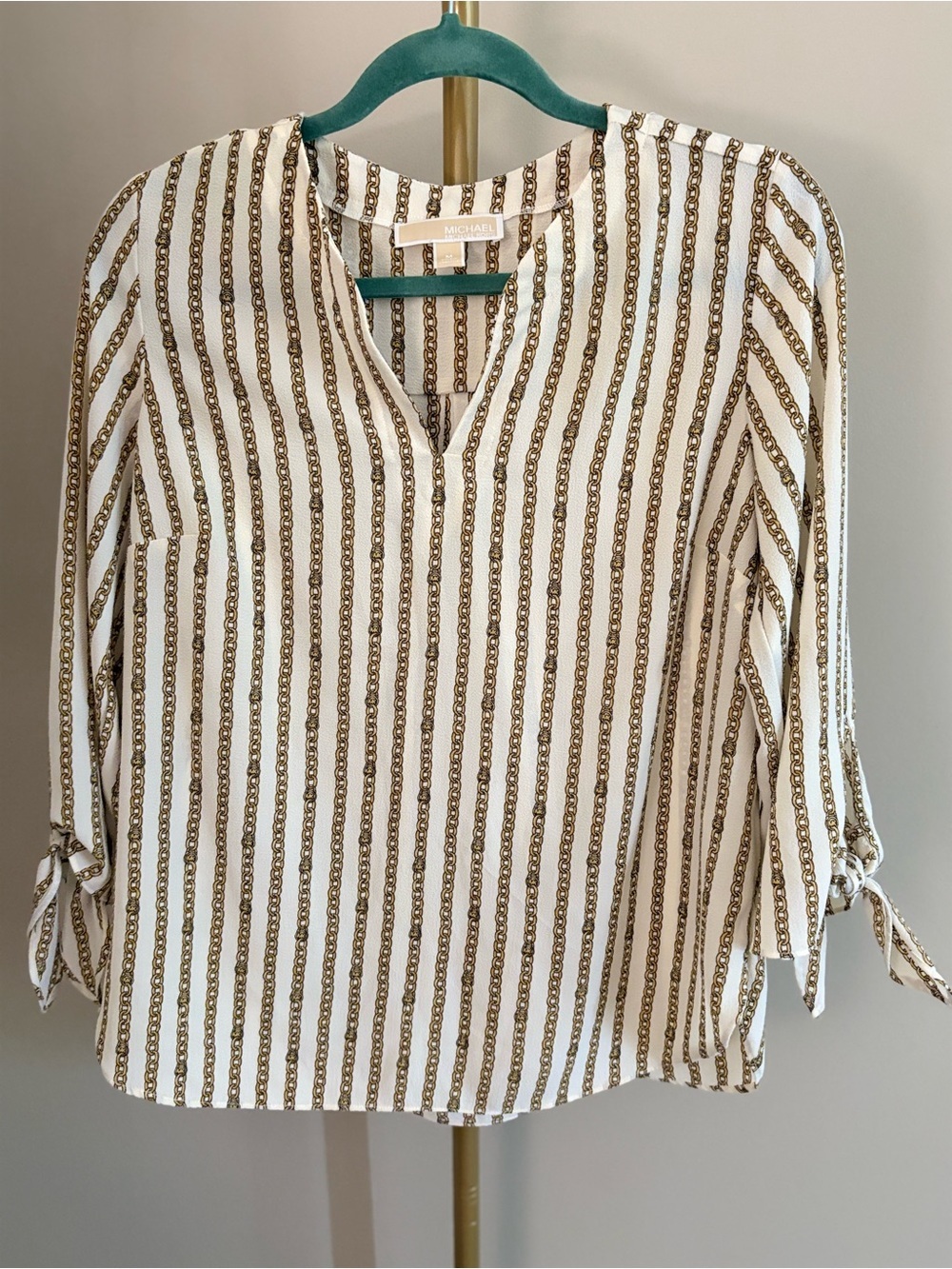 MICHAEL Michael Kors White Blouse with Gold Chain-Stripe